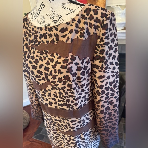 Vintage LISA RENE ANIMAL PRINT DRESS BY DONNA VINCI Fringe Sz 10 Brown Suede Tan - Picture 6 of 9